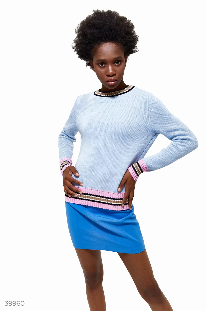 Blue jumper with colored stripe photo 1