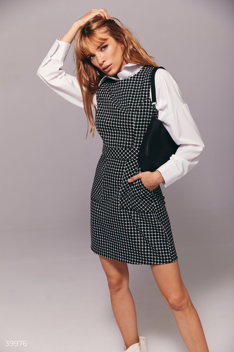 Black and White Check Overall Dress