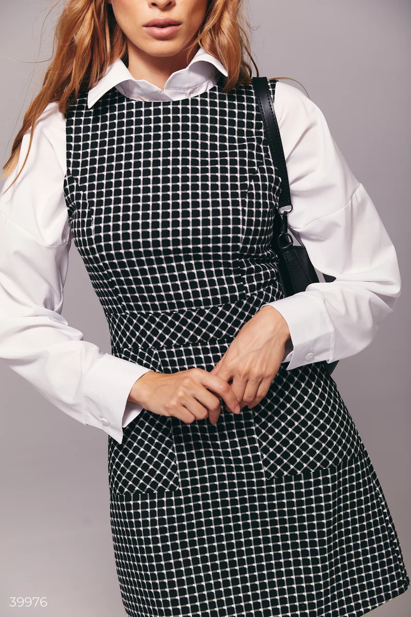 Black and white discount checkered overall dress