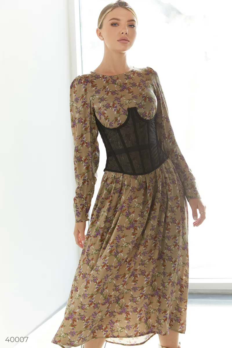 Beige dress in floral print photo 1