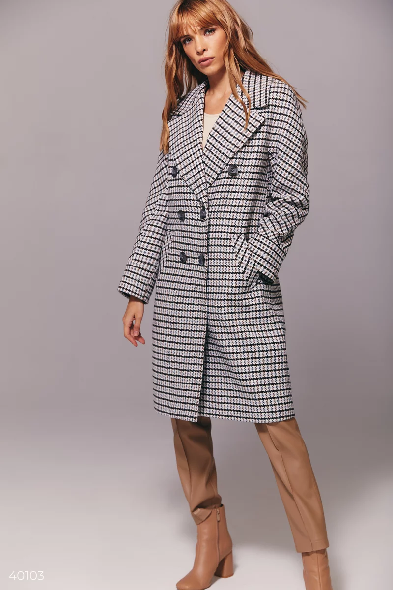 Double-breasted coat in houndstooth print photo 1