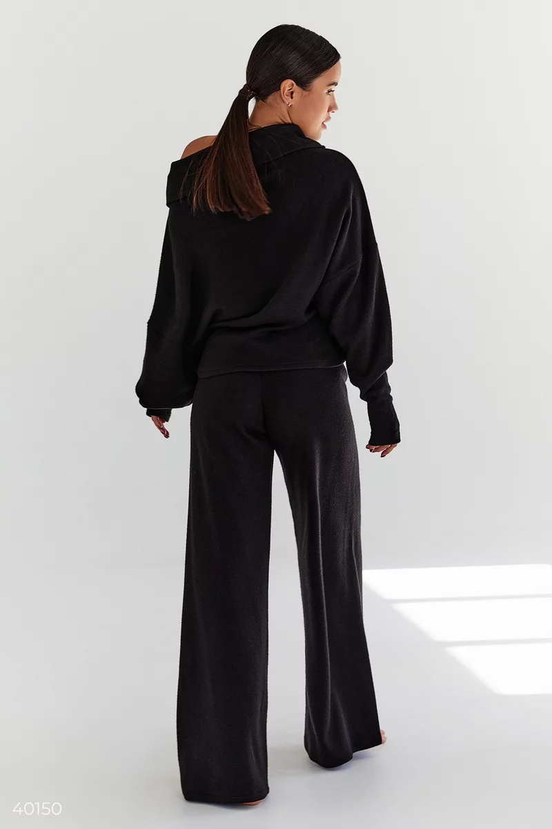 Black jersey suit with wide leg trousers photo 5