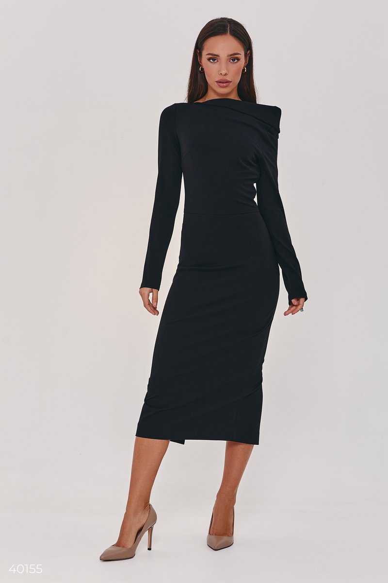 Черное платье с молнией на рукаве Черный 40155
