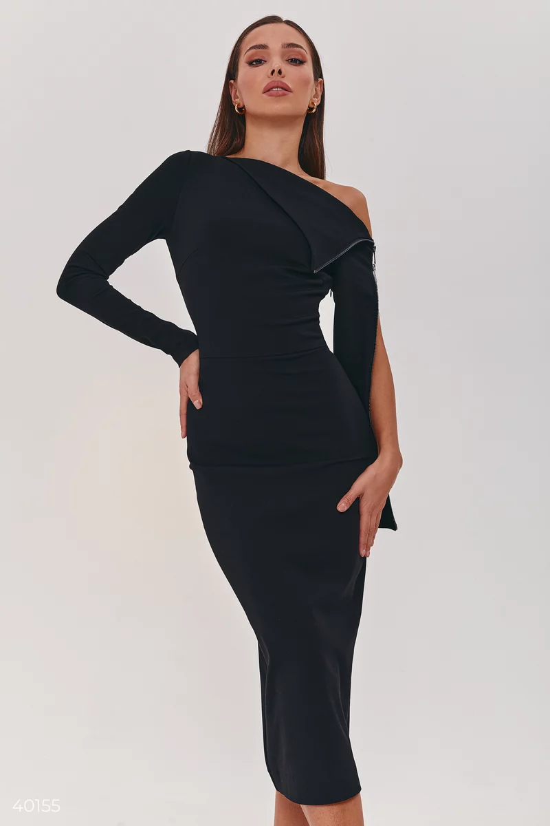 Black dress with a zipper on the sleeve photo 2