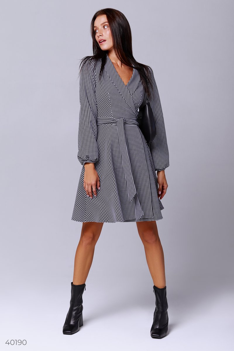 Wrap dress in trendy houndstooth