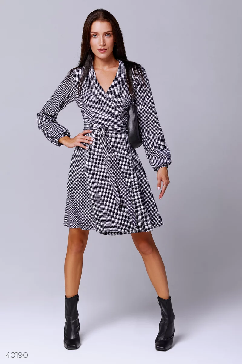 Wrap dress in trendy houndstooth photo 1