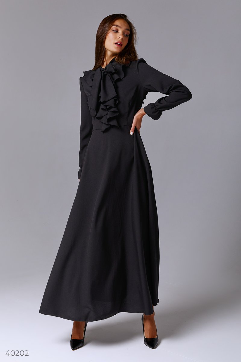 Чорна сукня максі з воланами от Gepur EU