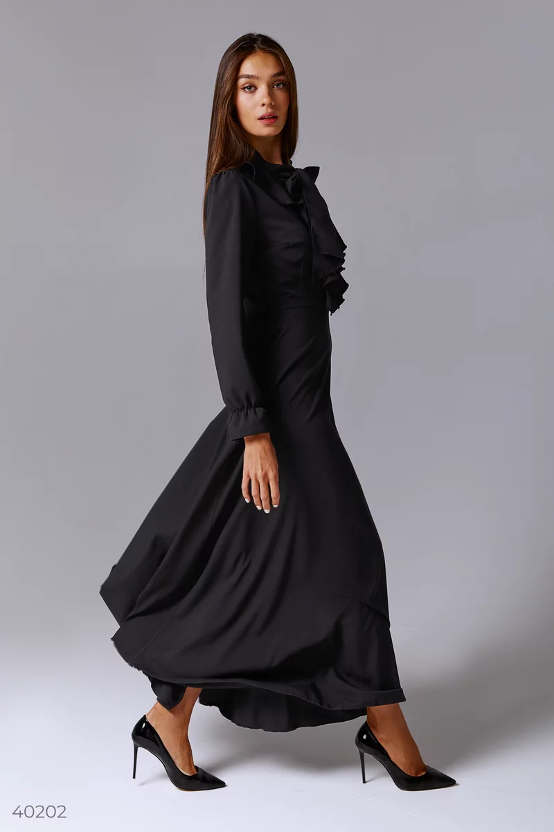 Black maxi dress with flounces photo 5
