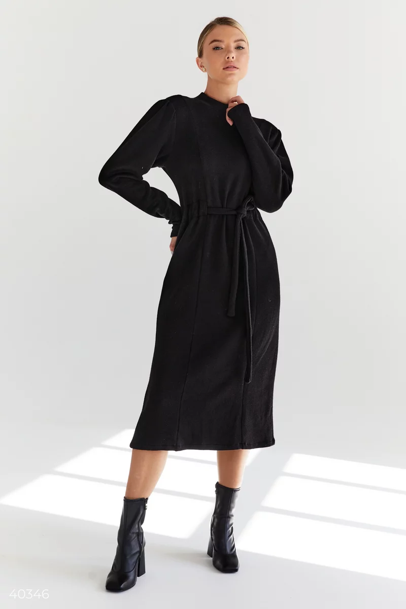 Black dress with drawstring waist photo 1