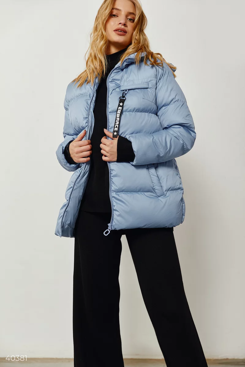 Light blue short quilted jacket photo 1