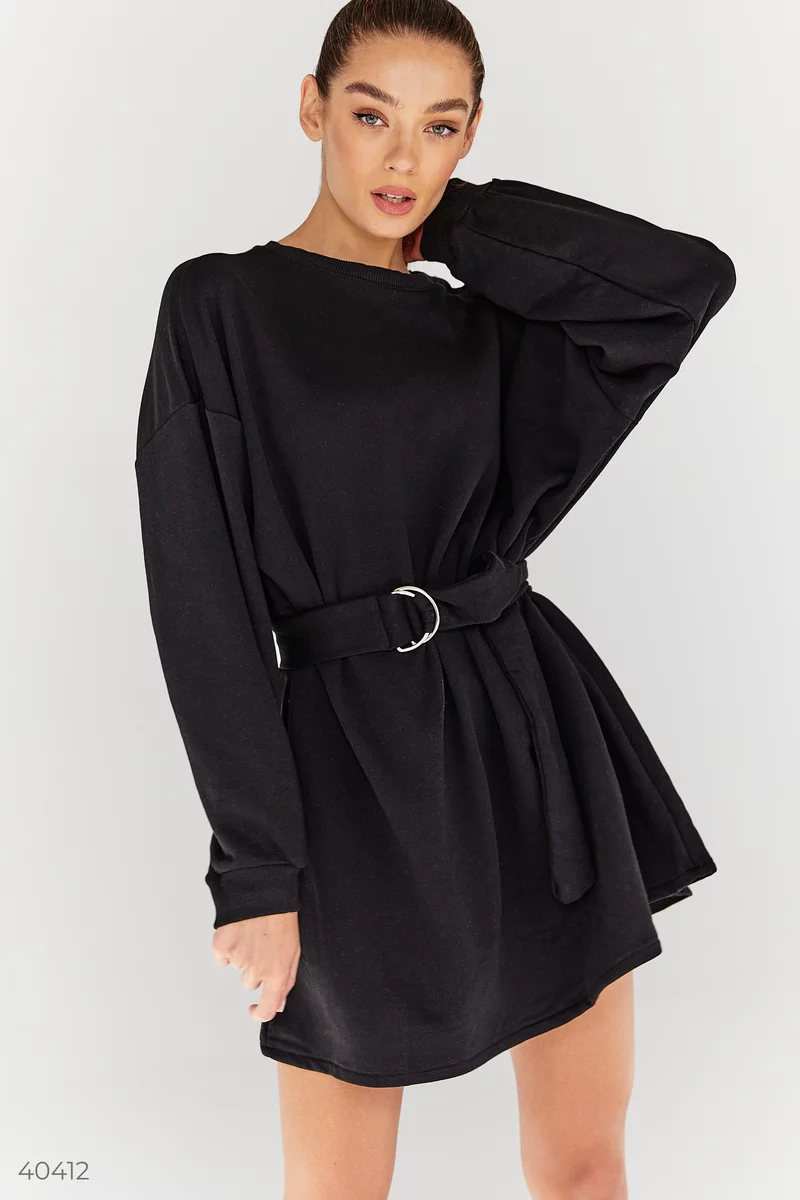 Черное платье с поясом фотография 1