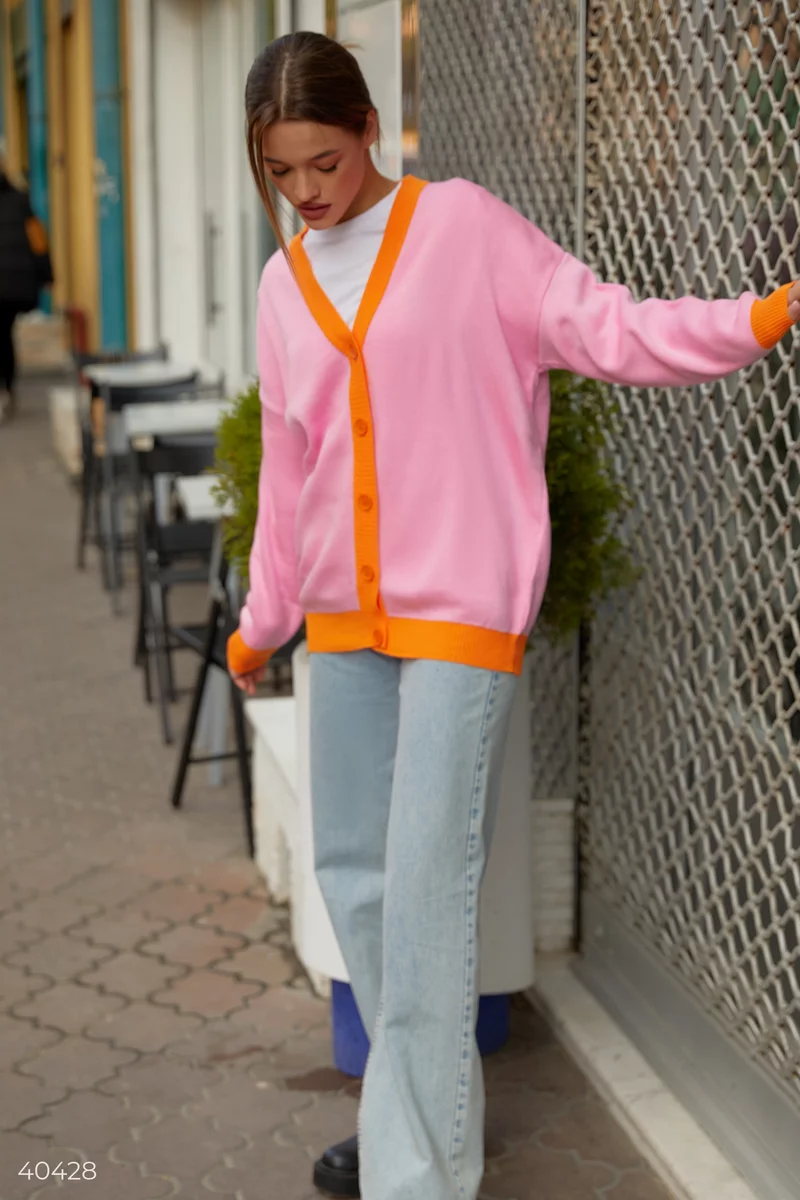 Pink cardigan with orange trim photo 1
