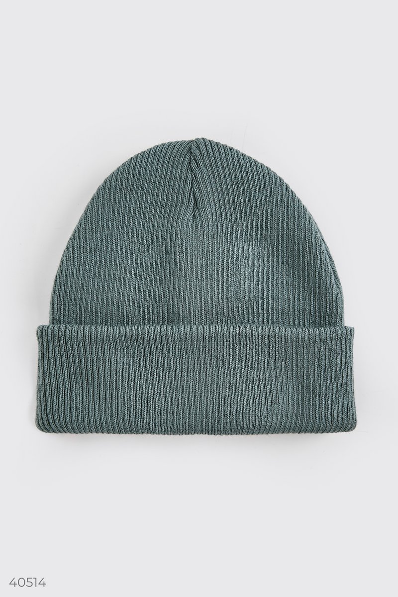 Коротка шапка-біні хакі в рубчик Зелений 40514