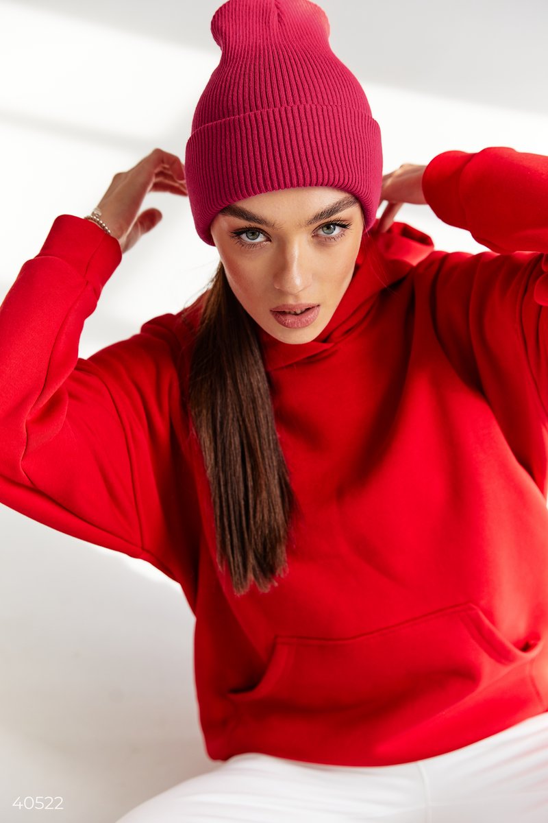Long crimson ribbed hat Red 40522
