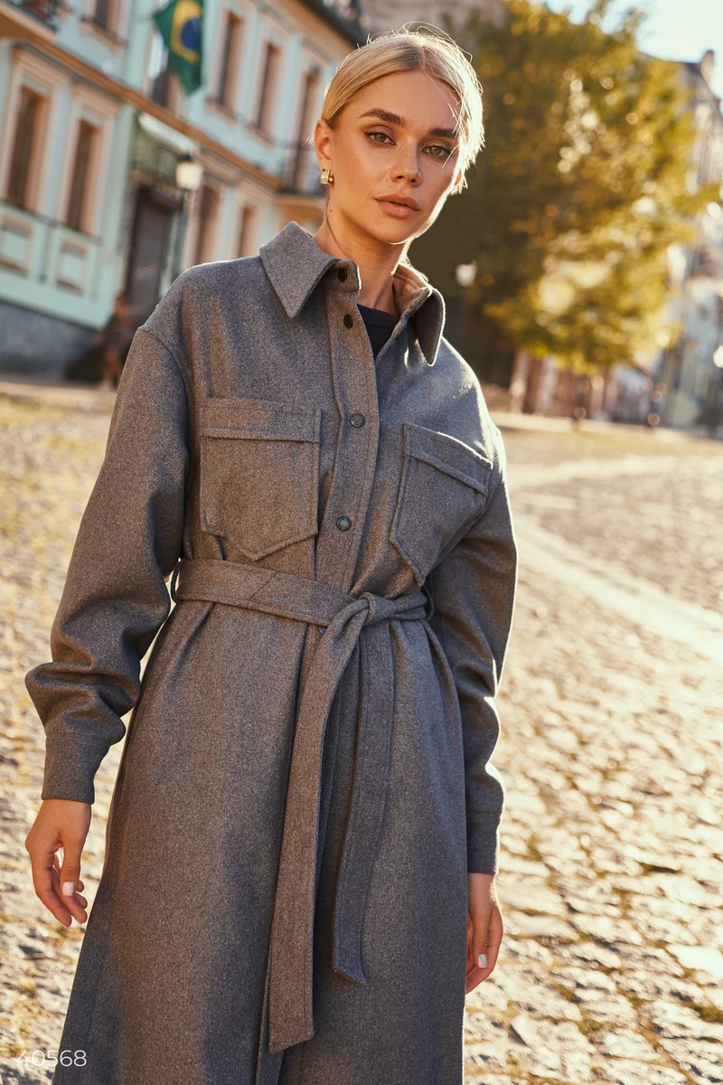 Gray wool coat with buttons photo 5