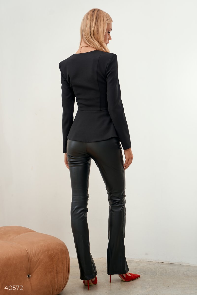 Eco-leather slit trousers