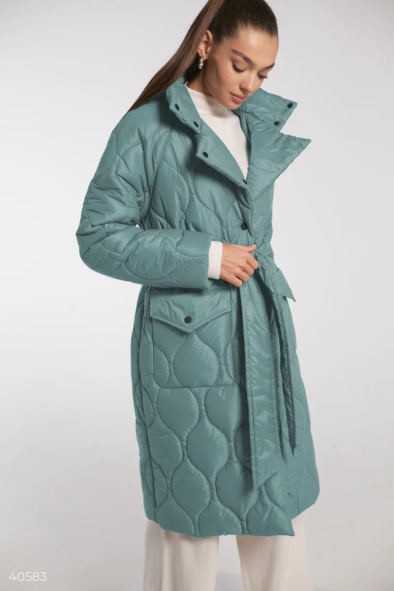 Стеганое пальто в мятном оттенке фотография 1