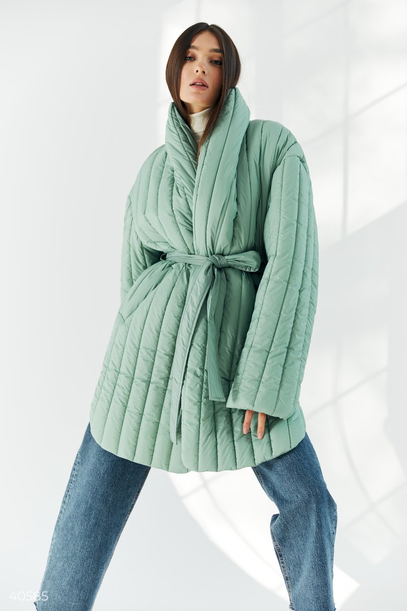 Мятное стеганое пальто Зеленый 40585
