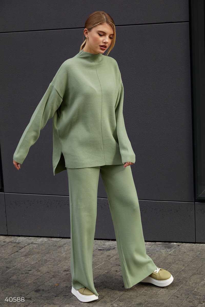 Мятный брючный костюм Зеленый 40588