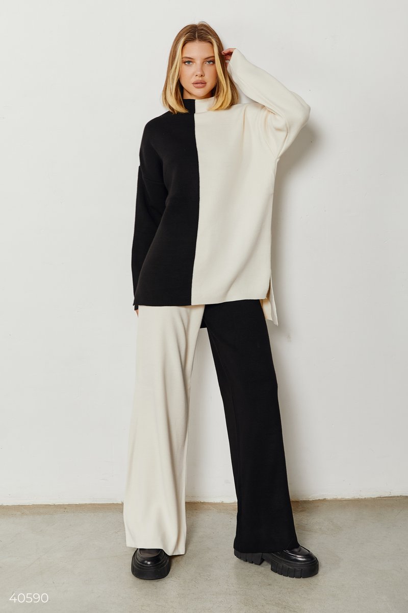 Black and white oversized suit with wide leg pants   Black and white 40590