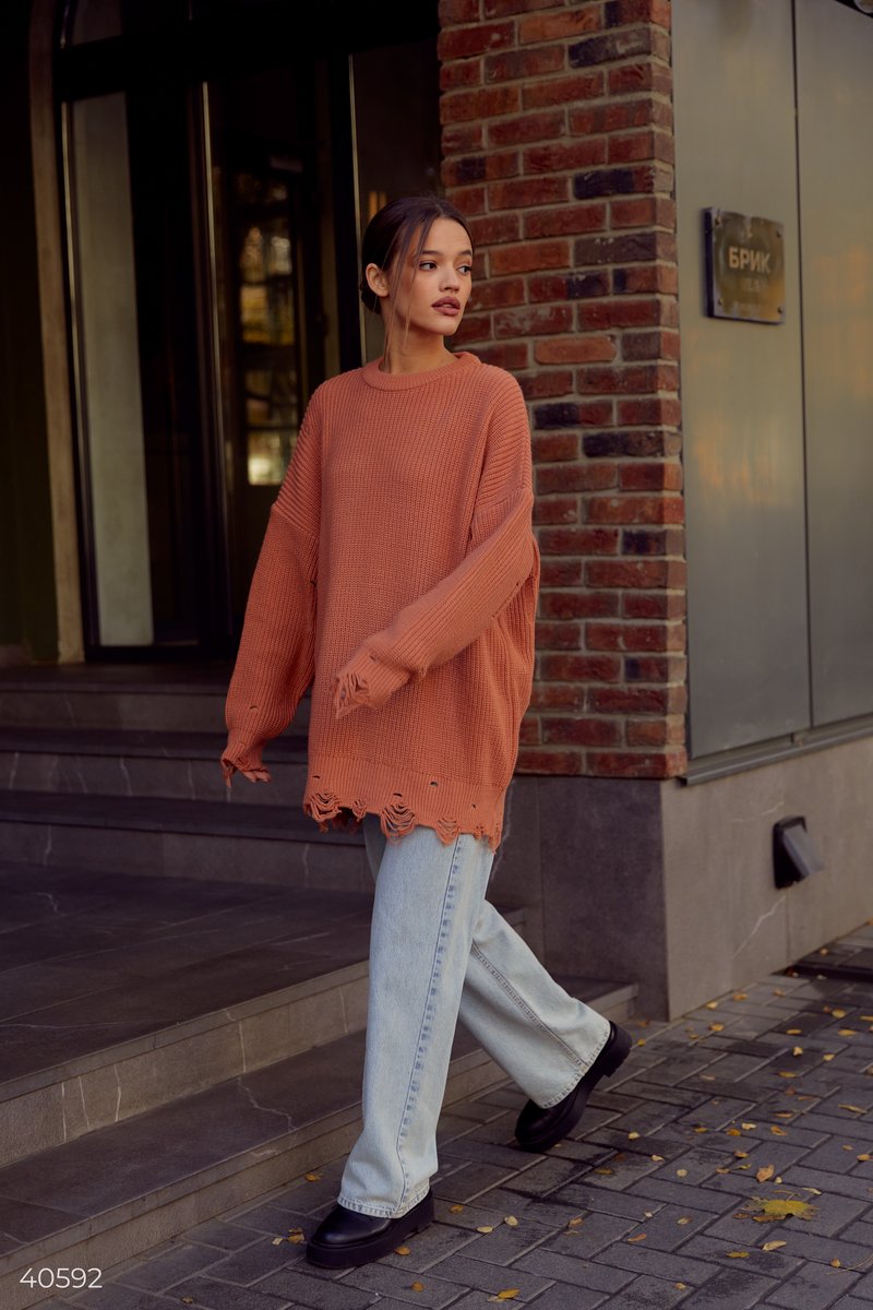Stylish oversize terracotta sweater