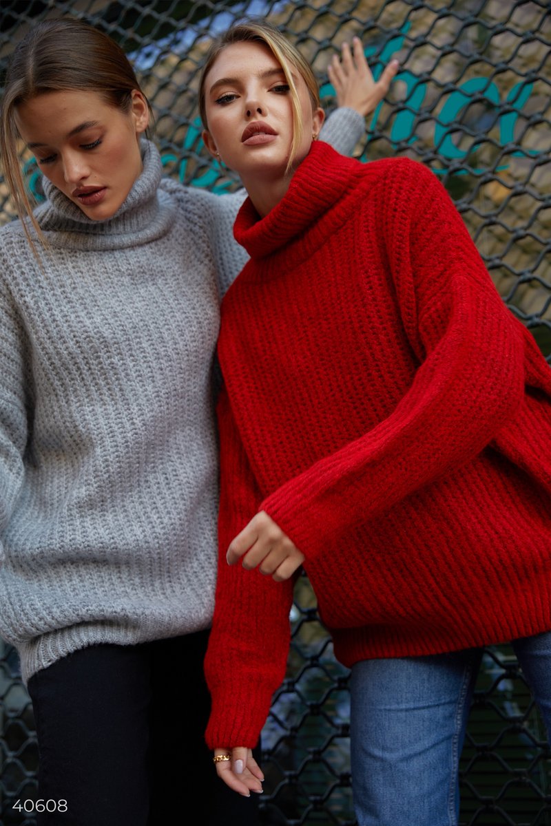 Базовый объёмный свитер Красный 40608