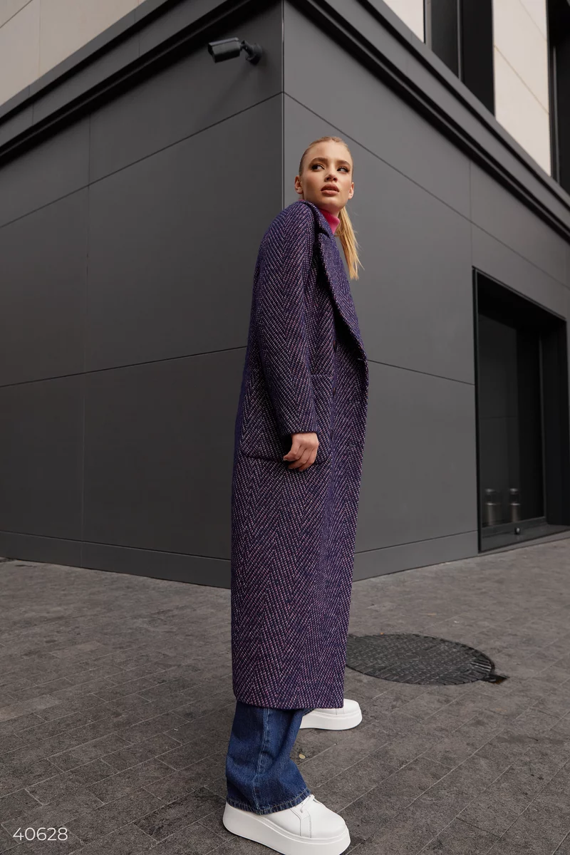 Шерстяное двубортное пальто фиолетового цвета фотография 1