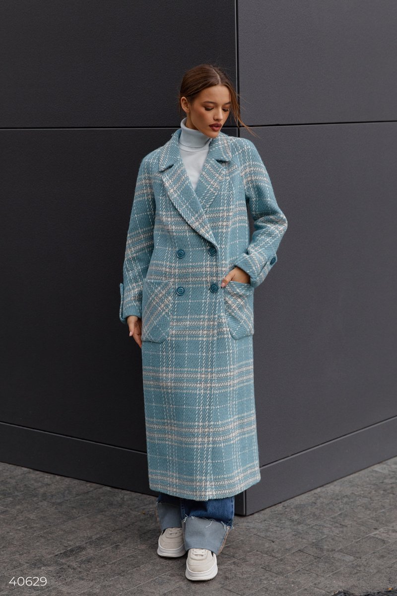 Light blue check wool coat  