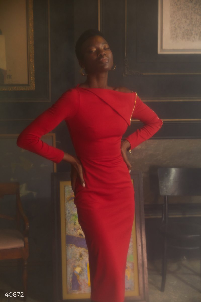 Красное платье с молнией на рукаве Красный 40672
