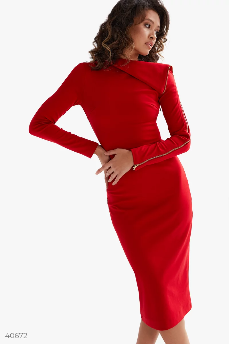 Red sheath best sale dress with sleeves