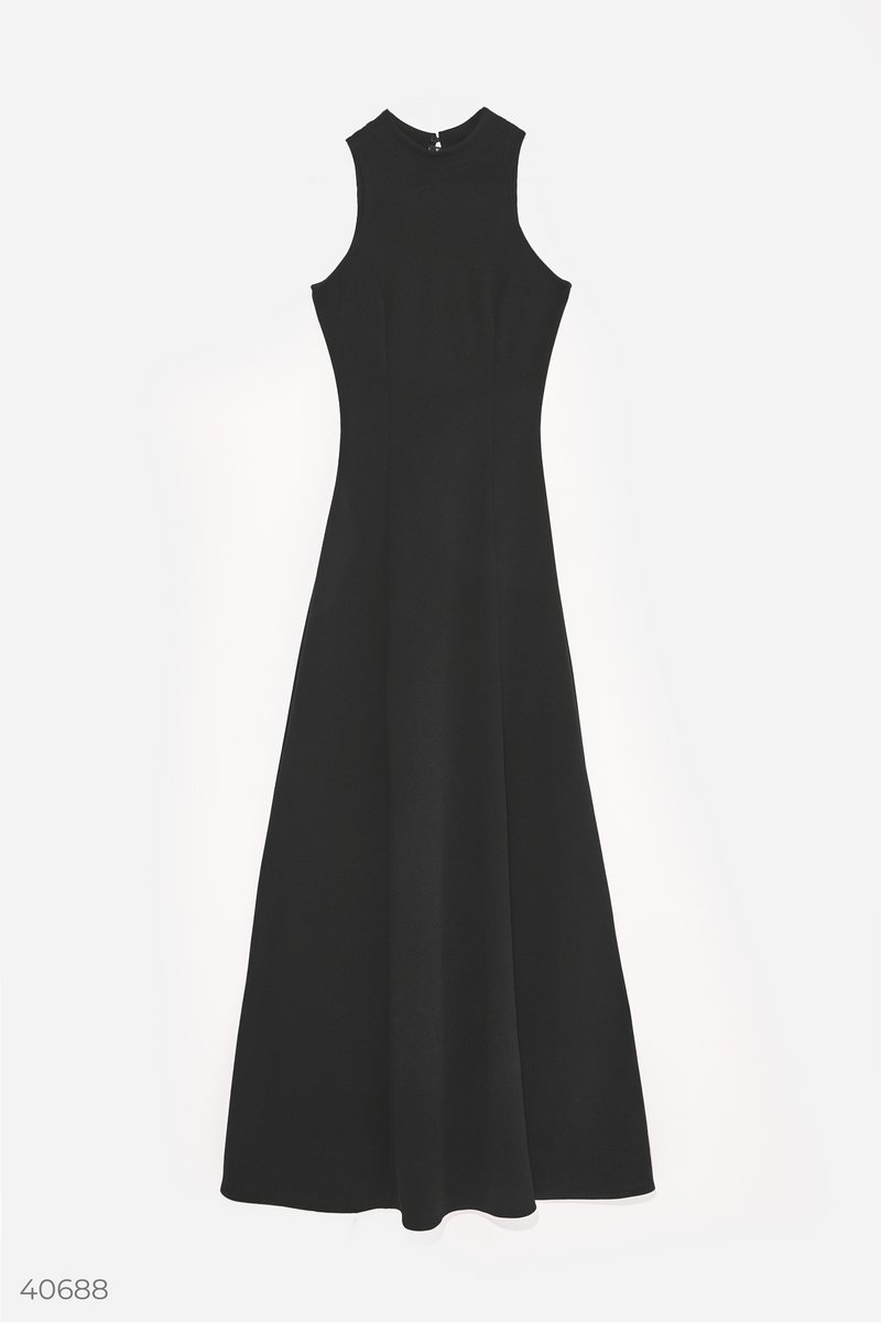 Черное платье макси с разрезом