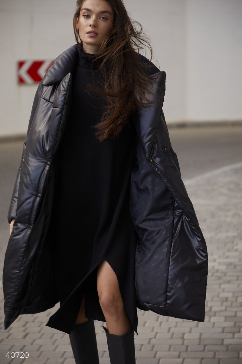 Утепленная куртка-пальто в черном цвете