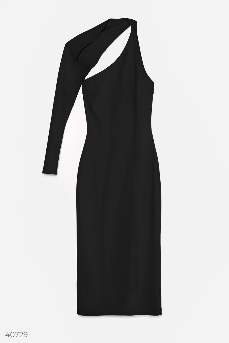 Черное платье с ассиметричным верхом фотография 4