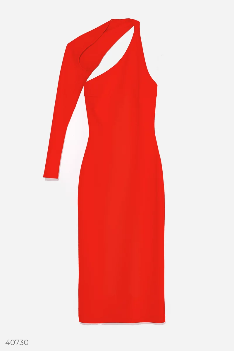 Красное платье с открытым плечом фотография 4
