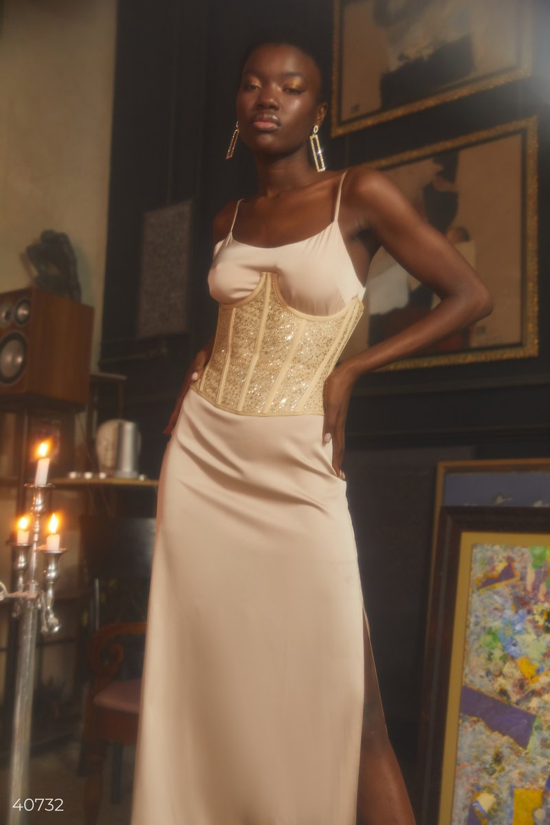 Beige slip dress with corset