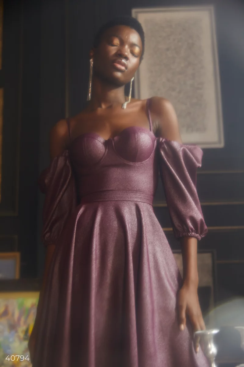 Burgundy dress with a glitter finish photo 1