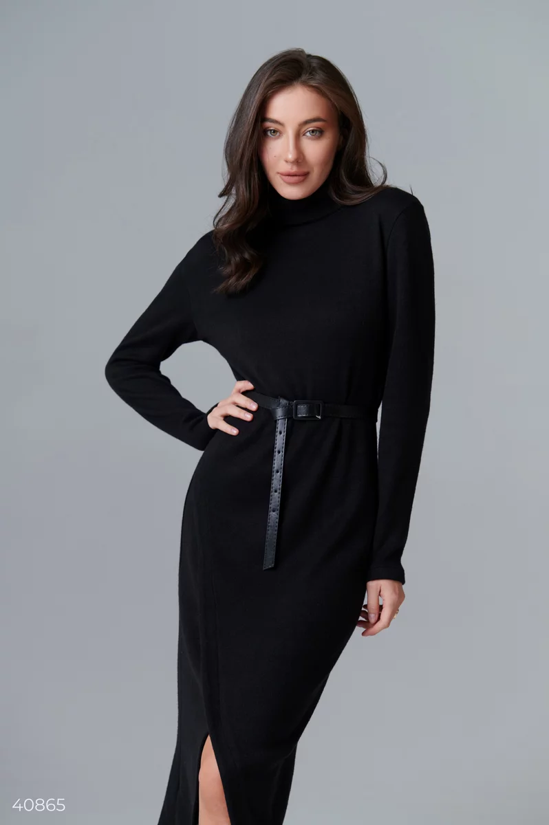 Трикотажна чорна сукня міді фотографія 2