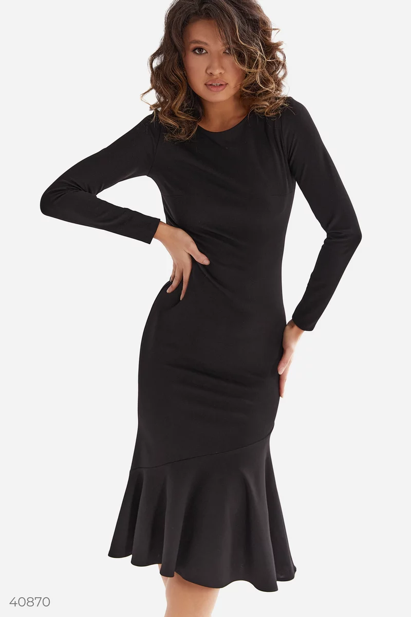 Black midi dress with frill photo 1