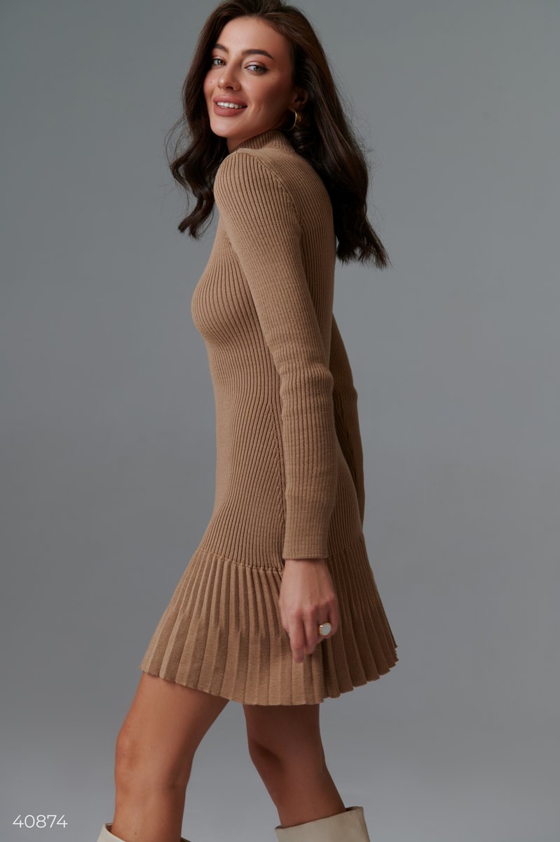 Beige pleated knitted dress