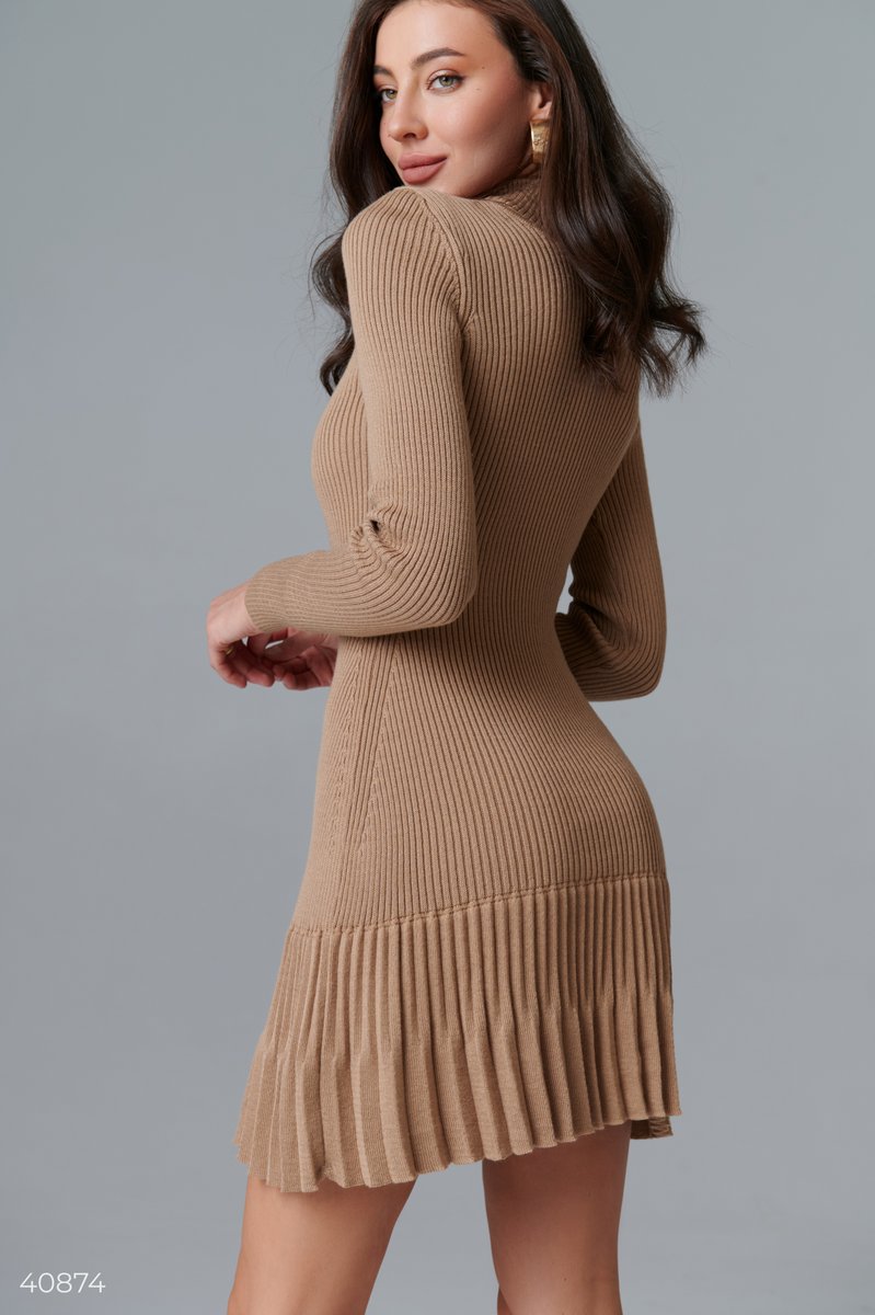Beige pleated knitted dress