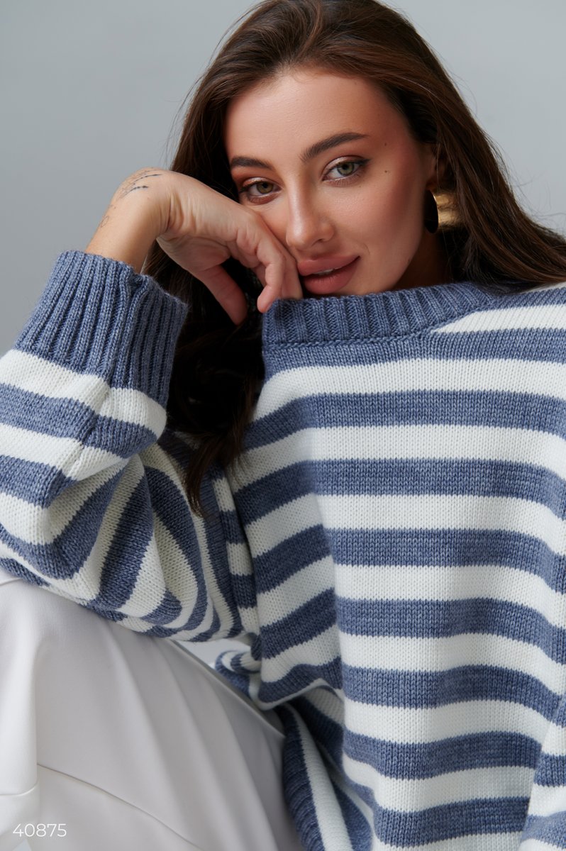 Blue-gray striped knitted sweater