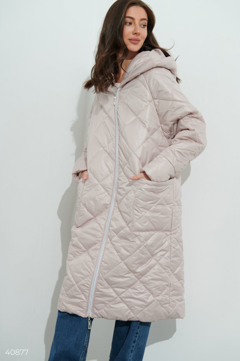 Пудровое стеганое пальто oversize фотография 1