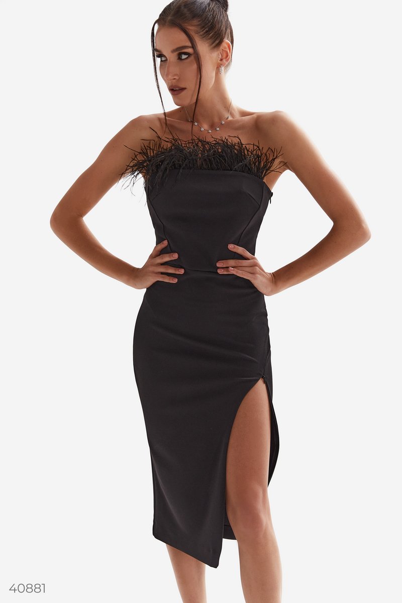 Чорна сукня міді з пір'ям   Чорний 40881