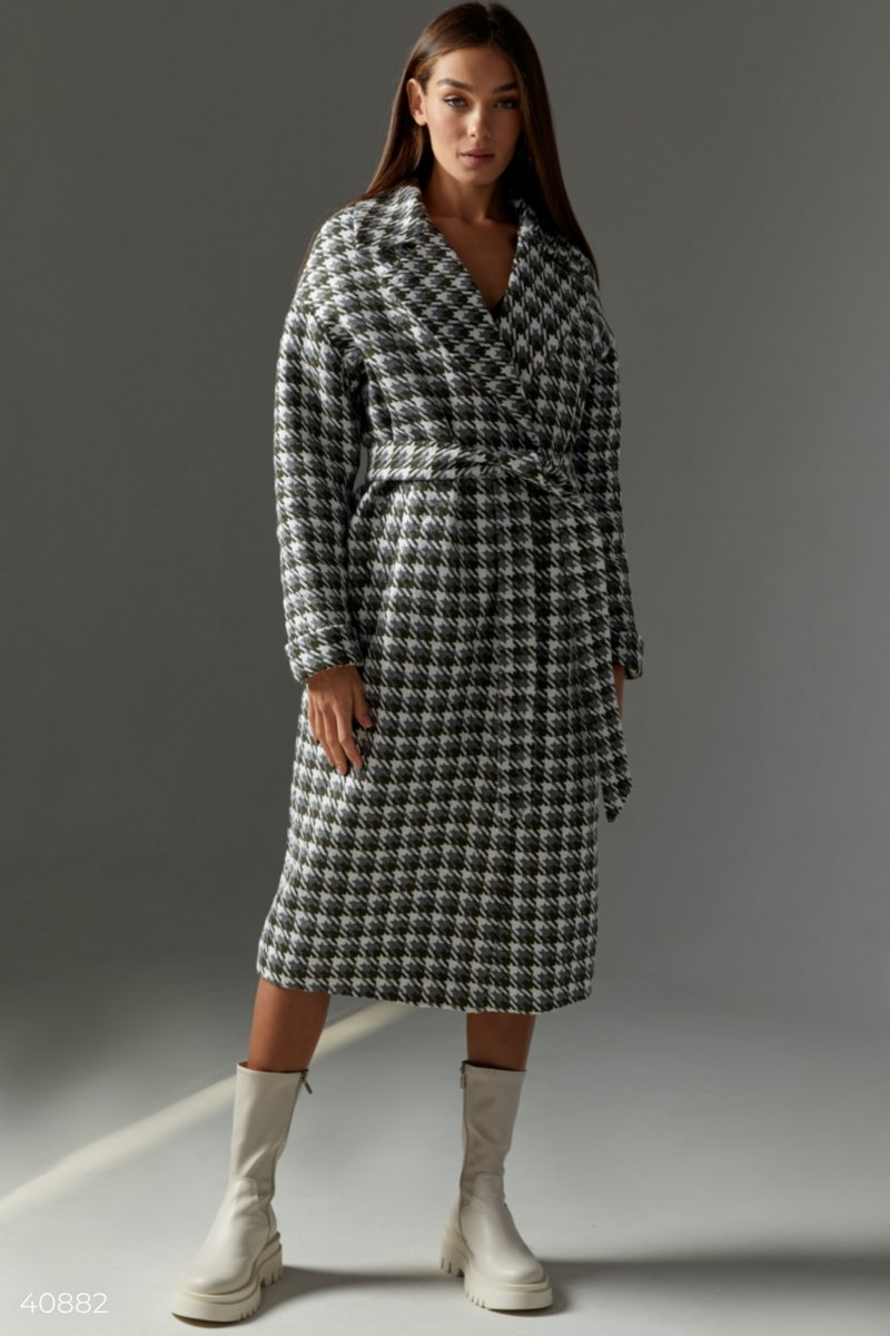 Houndstooth padded wool coat