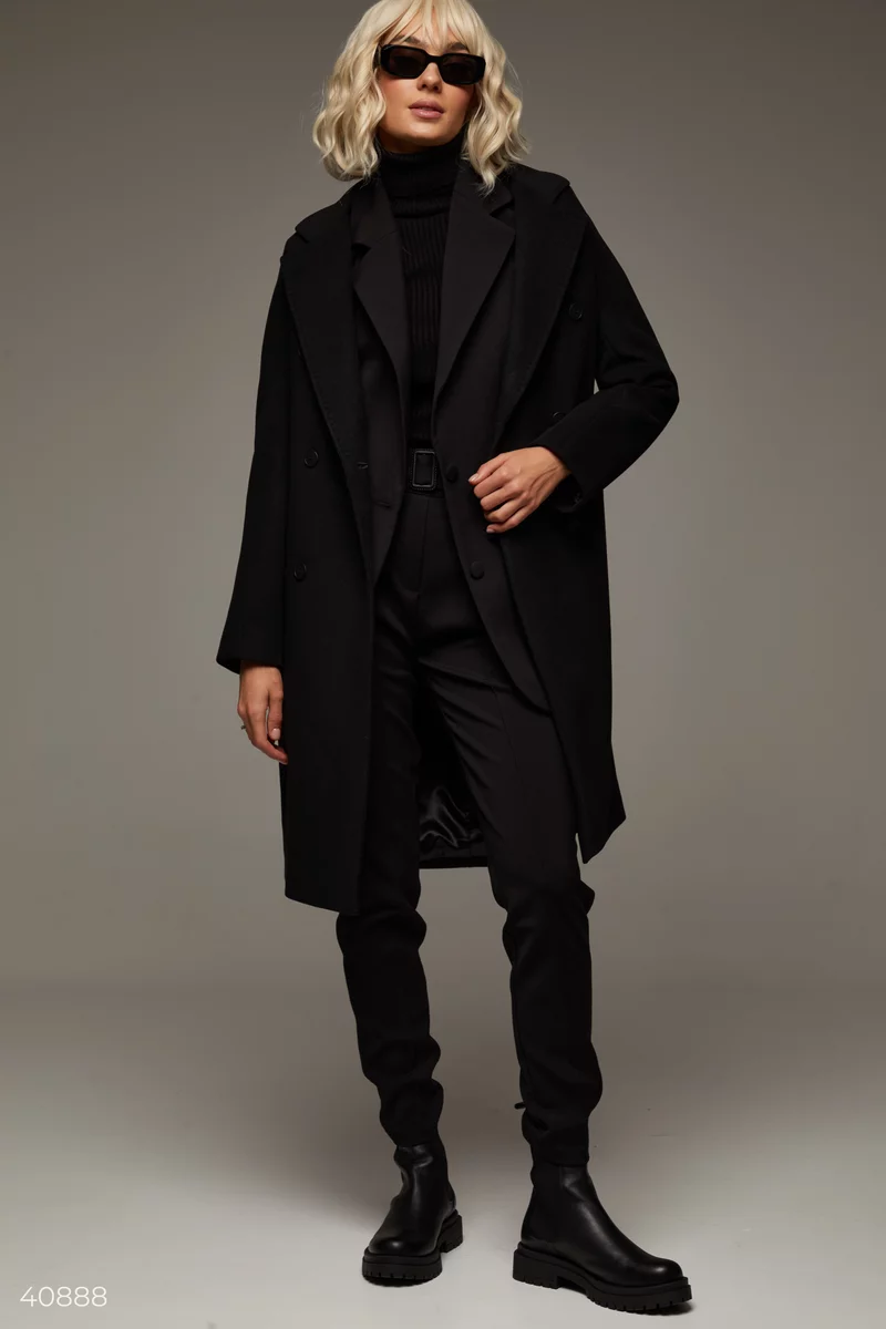 Кашемировое черное пальто фотография 1