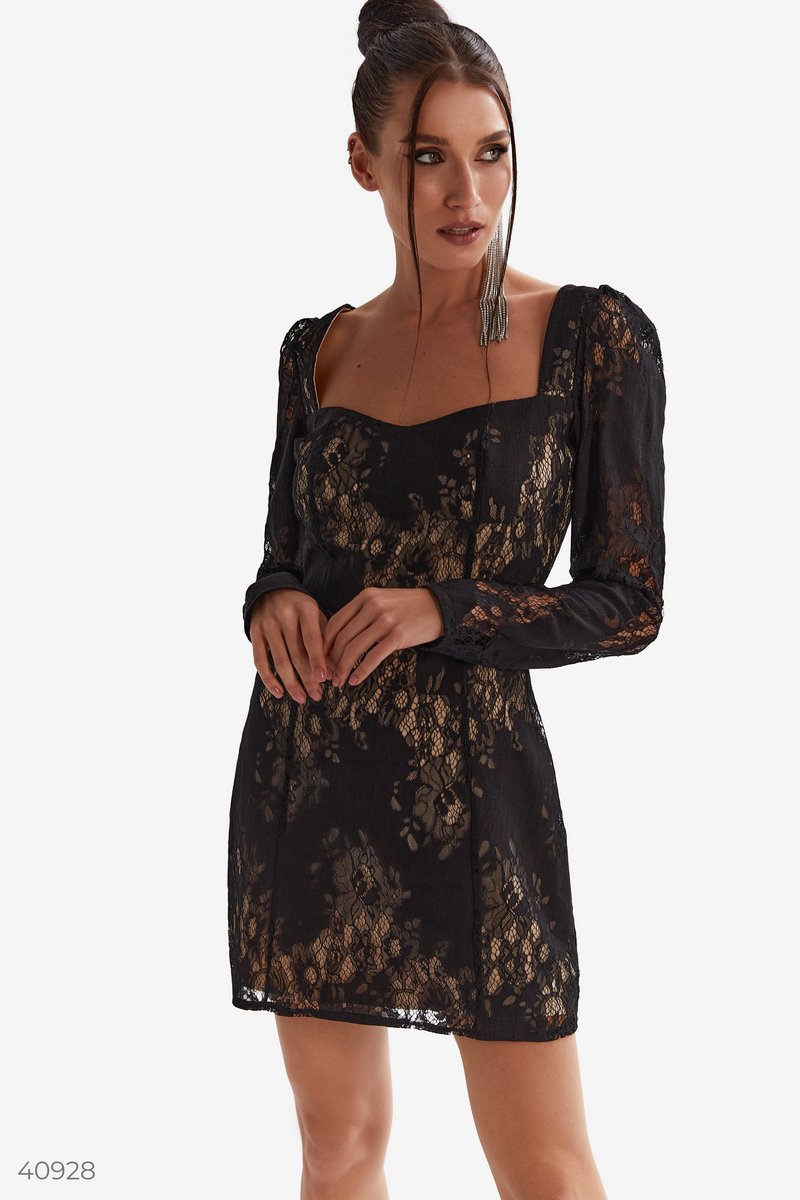 Ажурное черное платье мини