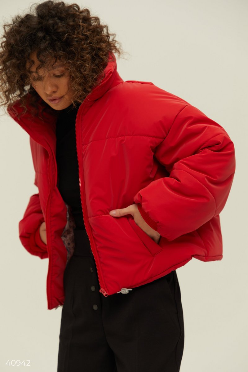 Red oversized quilted jacket photo 1
