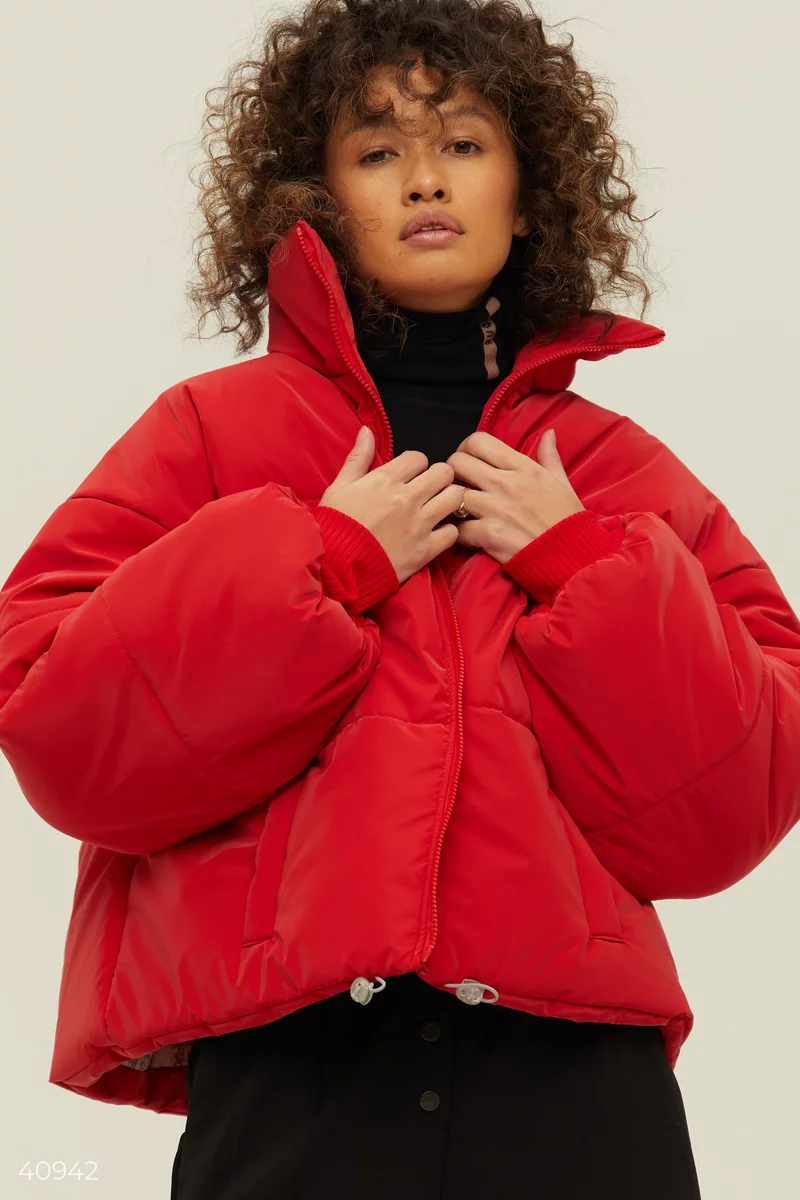 Red oversized quilted jacket photo 2