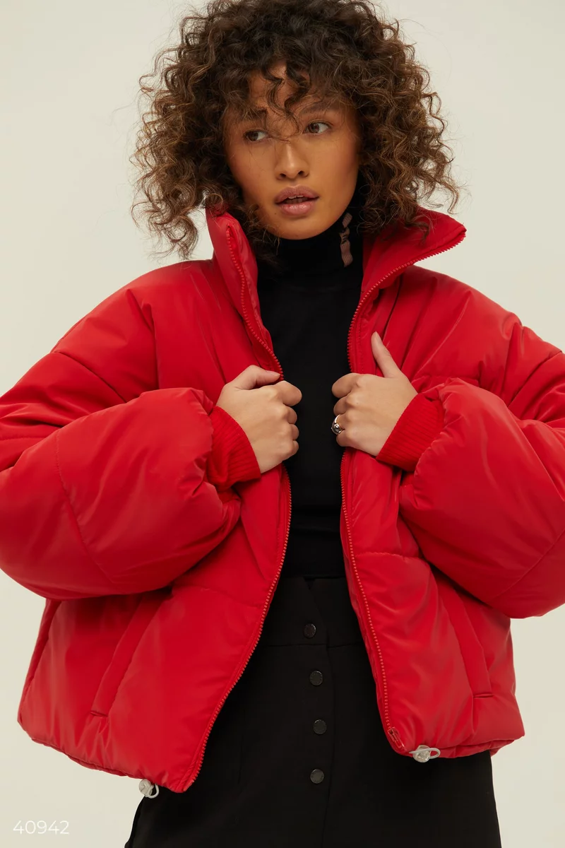 Red oversized quilted jacket photo 3