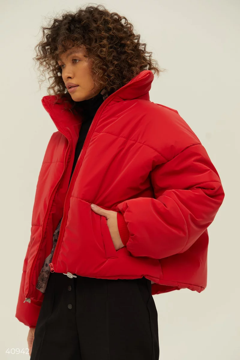 Red oversized quilted jacket photo 4